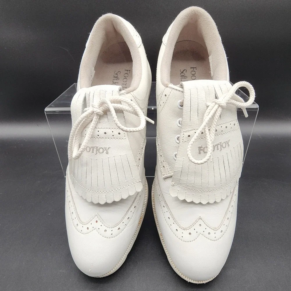 FootJoy 9.5N White SoftJoys Kiltie Wingtip Golf Shoes Preppy Old Money Club